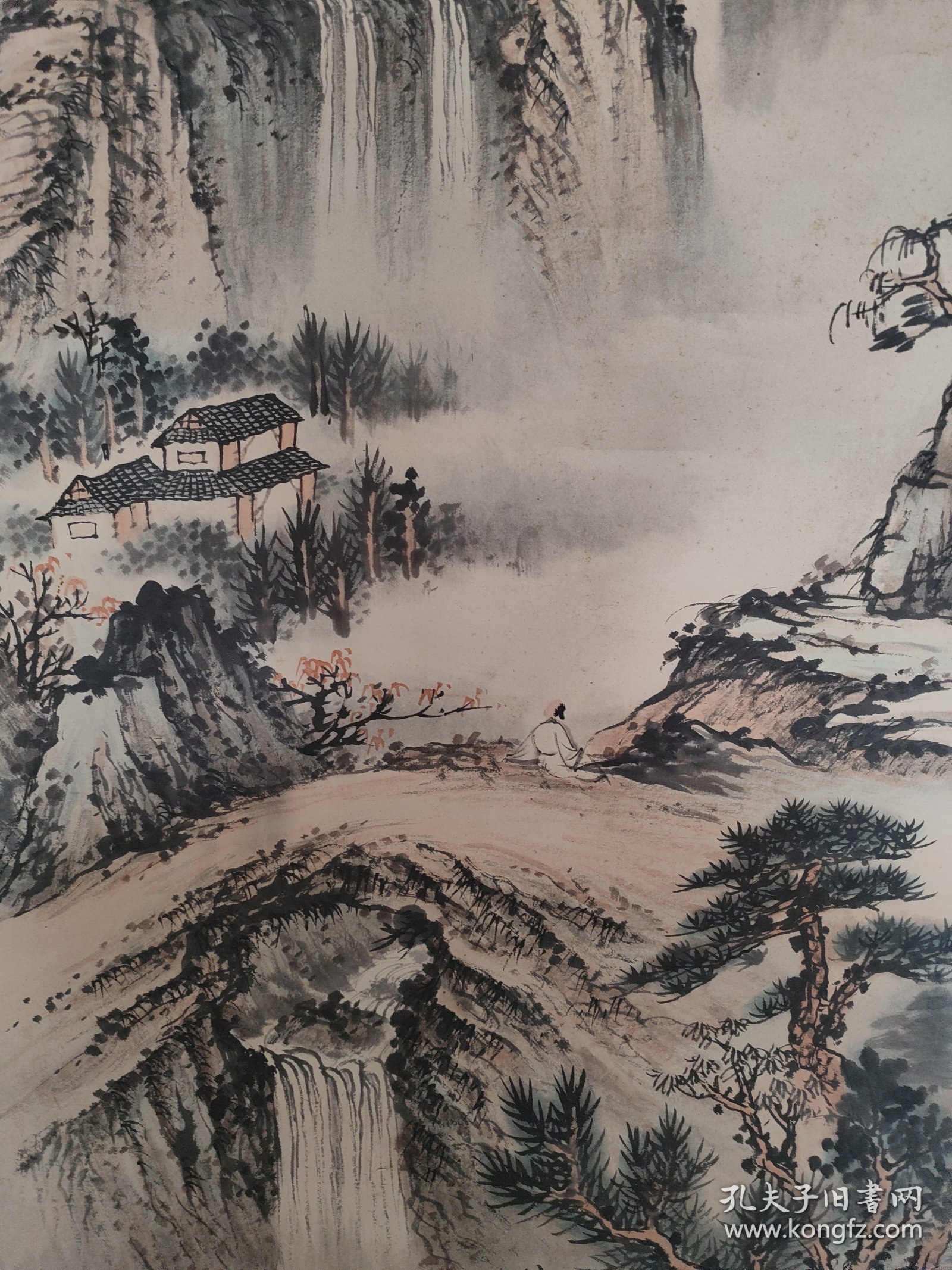 刘浩山水立轴（手工旧裱，天津画家）