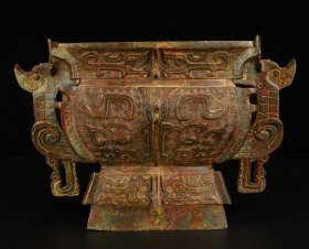 珍藏西周_青铜兽面双龙簋 重10.2斤，长30厘米，高20厘米