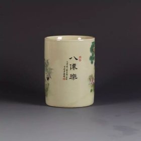 景德镇仿古陶瓷器同治粉彩人物八仙笔筒家居书房办公摆件展柜装饰