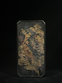 正宗徽州拍鼓龙舞图墨块，重约623g，21.2×10.8×2cm，