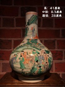 旧藏清康熙五彩群仙汇人物胆瓶，器型漂亮，釉色饱满，画作精细，胎体端正，包浆厚重