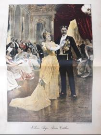 1891年德国套色巨幅木刻版画婚礼
