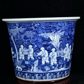 大明嘉靖年制青花婴戏图纹花盆 高27.7径36厘米2