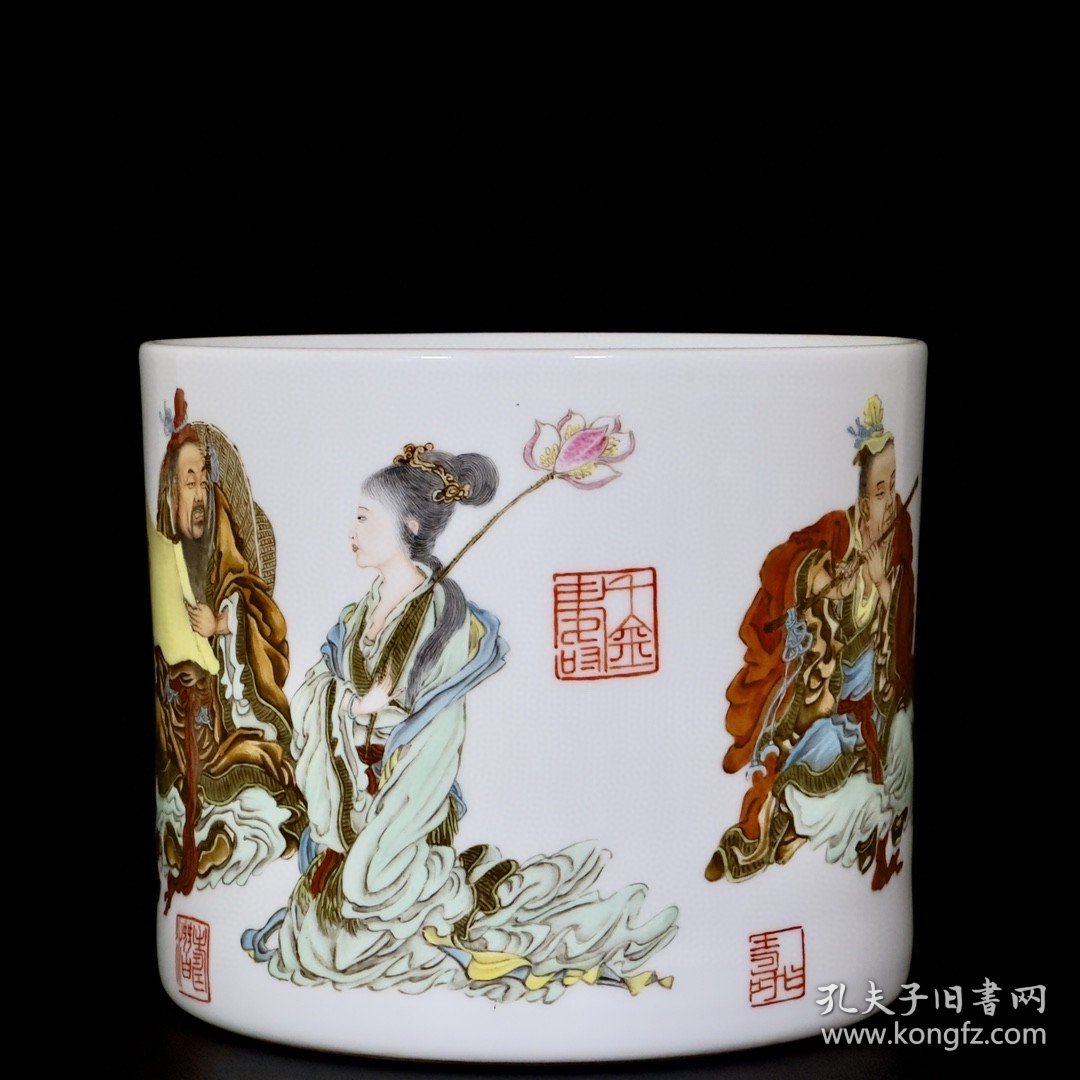 点击查看原图 清乾隆珐琅彩八仙人物纹笔筒 18/22厘米