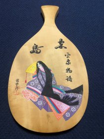 日本板球拍/羽子板？银山作，岛、宁乐物语字样，彩绘歌舞伎图案，实木手绘和风装饰摆设；名称、用途等自鉴