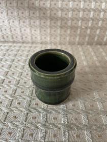 日本回流 盖置 茶道具 摆件 置物 青釉 竹节 造型 有款 有窑裂 侘寂 风格 釉水足 年代物品 售出不退不换