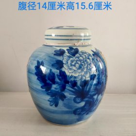 清代青花花卉牡丹纹茶叶罐茶叶6263