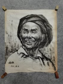 四川梓州 名家何仲文 80年代国画人物 川北老农 原稿手绘真迹 （画心软片尺寸83*68厘米）