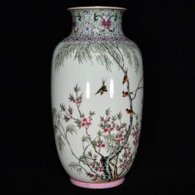 清乾隆粉彩柳燕纹瓶，30.5×16