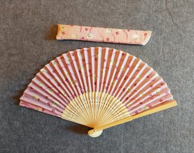 兔儿爷 日本原配棉布扇套回流京扇棉扇 扇高21Cm，展开最宽幅38Cm，自然旧品，