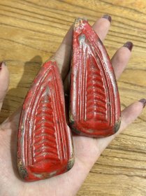 一对品相很好红漆老竹卦
