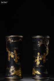 珍藏清代木胎描金漆器婴戏图题诗冒筒