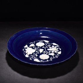 元霁蓝釉盘 7*45厘米