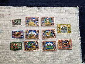 德国1921年奥斯纳布吕克市紧急状态纸币一组 品相如图，有黄，个别有小折，大套难找，且怕且珍惜。保真，包挂号，非假不退