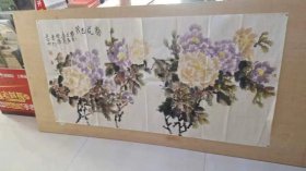 当代著名画家，陕西美协会员[谢俊辉]老师花卉横批《春花正茂》四尺作品..