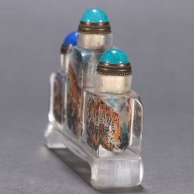 清 琉璃内画虎纹三连鼻烟壶