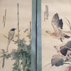 做旧宣纸花鸟字画 ，（玉禽逗秋）四条屏 画面美伦 实物拍摄 送礼 自家装饰都档次
裱好尺寸：183x40cm 
画芯尺寸：138x34.5cm