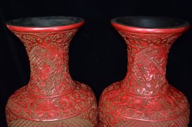 剔红雕漆漆器花瓶一对 尺寸2860厘米 重13.1公斤