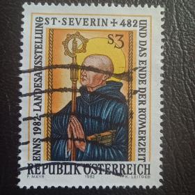 ox0107外国纪念邮票奥地利1982年 圣译韦林罗马时代晚期艺术展 信销 1全 雕刻版 邮戳随机