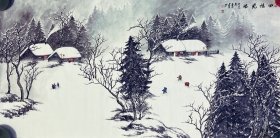 雪景，回忆儿时，新年，红灯笼，安徽省美协会员胡建育老师的真人真迹纯手绘作品，假一赔万，终身保真，画友放心入手！四尺整张雪景，尺寸为1.4×70公分，老师的雪景构图非常棒，笔法苍劲有力，浓淡干湿焦，家里客厅，卧室沙发背景墙，书房，茶室都可悬挂，闭眼入的一副佳作，过年送礼最好的礼物，瑞雪兆丰年！