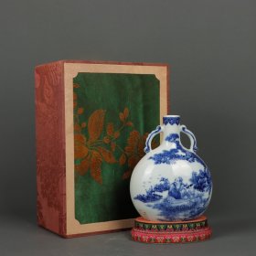 32—清乾隆-青花人物双耳扁瓶