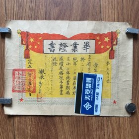 毕业证书1952年（26.8*19.8厘米）黑龙江省望奎县