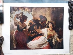 1958年印刷出版的俄罗斯名画《喝酒的女人》.此画宜装框悬挂与客厅，给家里带来一丝异国的风情。