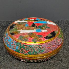 旧藏清代剔红漆器盒《蓬莱仙境》漆器彩绘首饰盒摆件