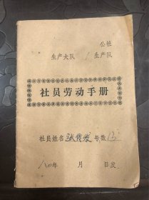 1980年公社生产大队生产队社员劳动手册，记工公分记录，最后的社员记录证，品相如图