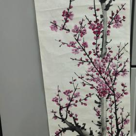 无款花鸟国画：约90年代南京流出，花鸟画、35X85 厘米，梅之开