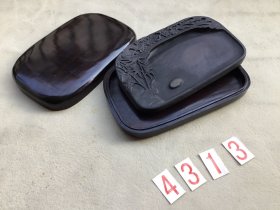 闲 4313 约八十年代《梅竹寒禽图旧砚台》刻工精美