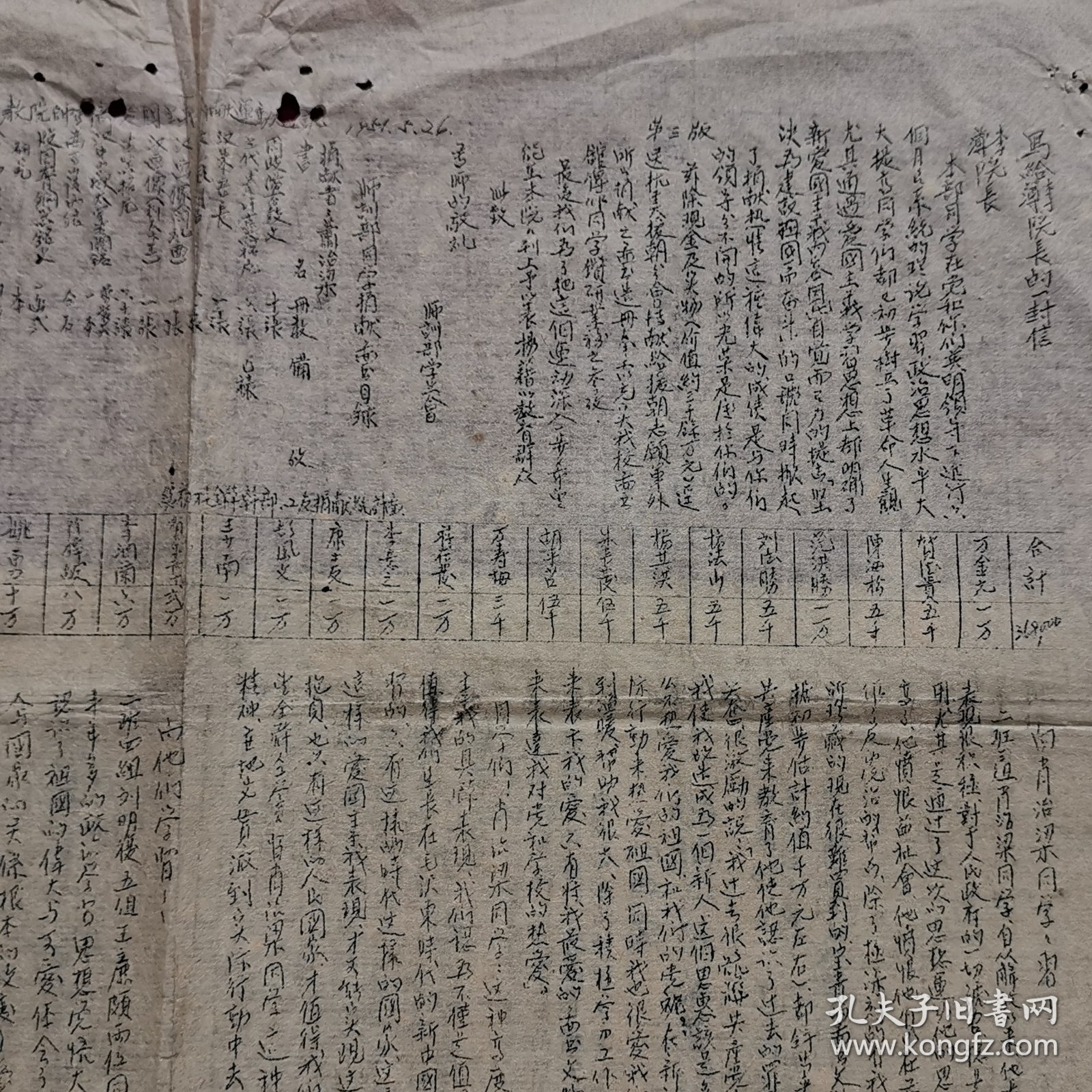 1951年湖北教院师训部抗美援朝爱国捐赠油印通讯