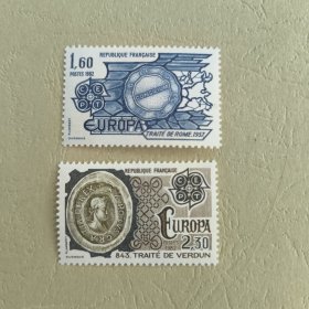 E514法国1982 罗马条约 凡尔登条约 欧罗巴历史 雕刻版外国邮票 新 2全