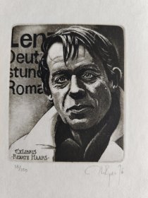 P.R.Keller～世界名人西格弗里德·伦茨（Siegfried Lenz，1926年3月17日—2014年10月7日）是德国当代享有世界声誉的作家，小说《德语课》的作者，也是德国继承现实主义传统的代表作家。版画藏书票原作