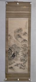 日本老画山水一幅132×50cm白草《霜落锦枫秋又深》立轴，