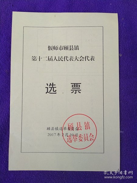 偃师市顾县镇第十二届人民代表《选票》