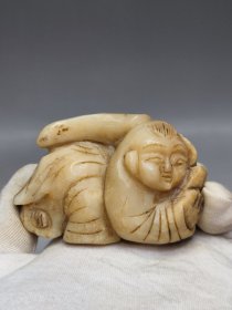 宋代老玉手把件，圆雕工艺。