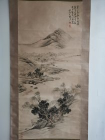 民国老山水画柱