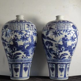 精品元青花人物梅瓶一对高45cm