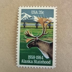 USA112美国1984邮票 阿拉斯加州25年 北美驯鹿动物雪山草原 外国邮票 新 1全
