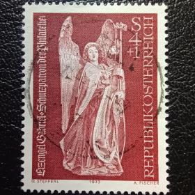 ox0224外国邮票奥地利邮票1973年 邮票日 大天使加布里尔15世纪雕塑 雕刻版 信销 1全 邮戳随机