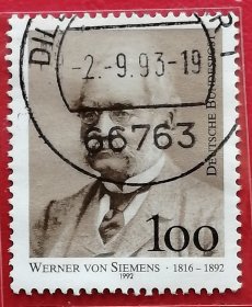 德国邮票 1992年 工程师发明家工业家西门子逝世100周年 1全信销