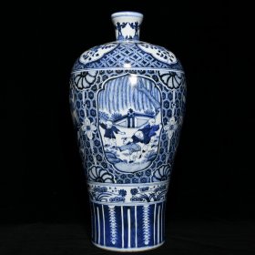 明嘉靖青花人物故事纹梅瓶，高51cm直径28cm，