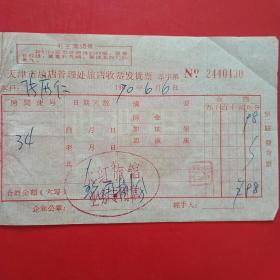 70年，天津，旅馆发票，语录票据。1-7