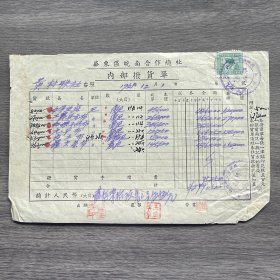 1951年华东区皖南合作总社内部拨货单 贴印花税票一张