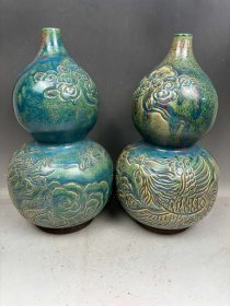珍藏炉均.龙凤葫芦瓶.釉色漂亮.老化明显.磨损自然.值得珍藏