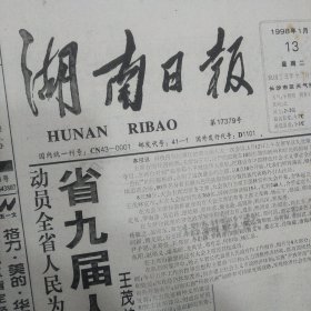 湖南日报1998年1月13日8版齐全 祝贺省九届人大一次会议开幕、健力宝集团广告