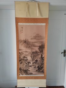 （1）挂轴老画《高山流水》回流原装旧裱，绢本，立轴 钤印：尺寸181cmX66cm，画心尺寸110cmX55cm