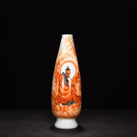 民国竹溪道人王步矾红罗汉瓶 高30厘米宽10厘米