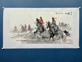 包布和画家黄冑弟子四尺横幅大写意马国画作品草原人物抽象派创始人套马杆马原人物抽象画